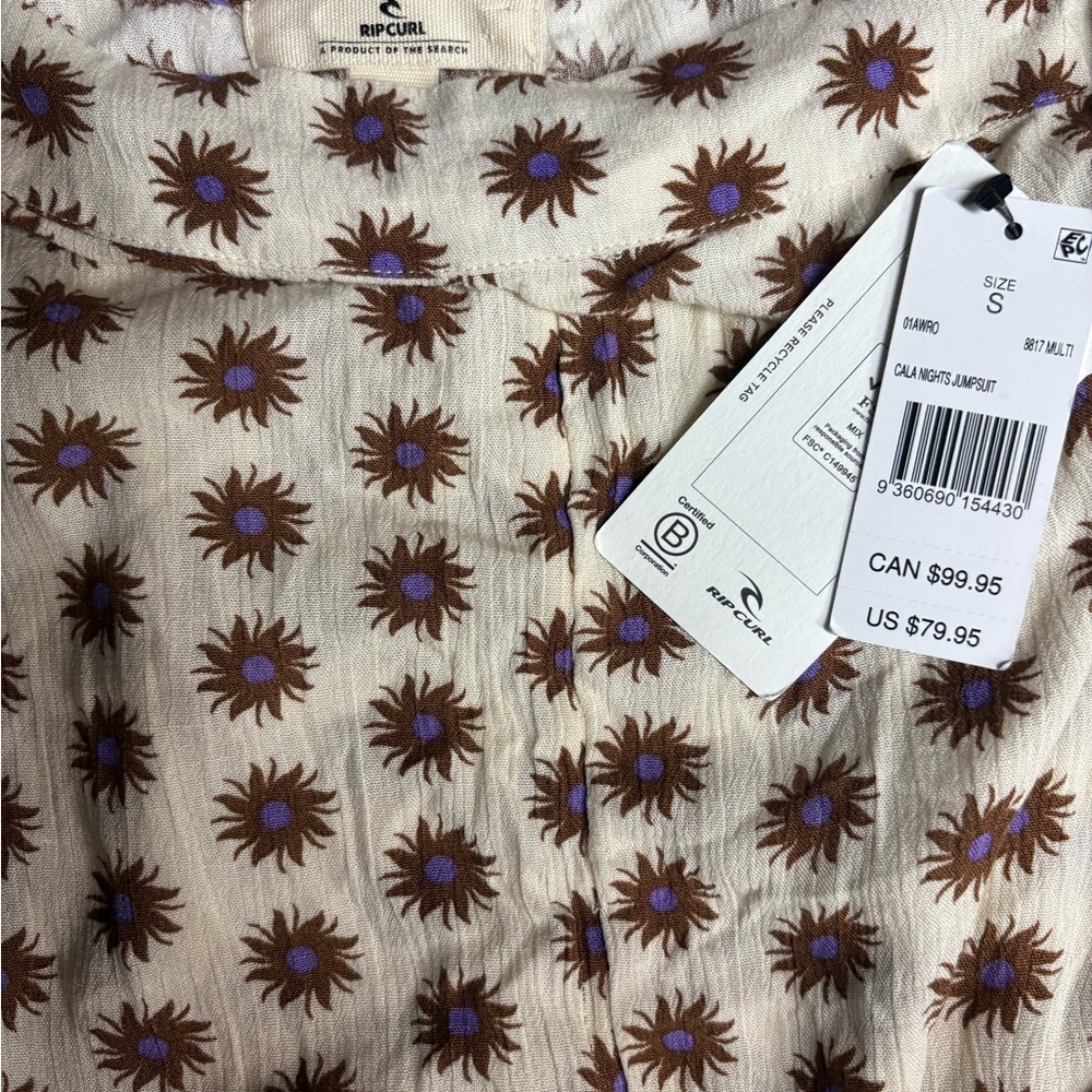 Rip Curl Cream and Purple Floral Jumpsuit - Picture 3 of 5